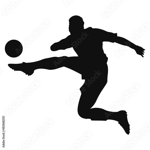Silhouette of Soccer Player Kicking Ball on White Background