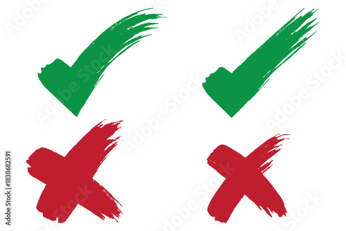 Check tick mark icon set. Cross box x check mark checkbox v list vector draw hand drawn sketch doodle brush marker checklist symbol wrong right circle. Vector