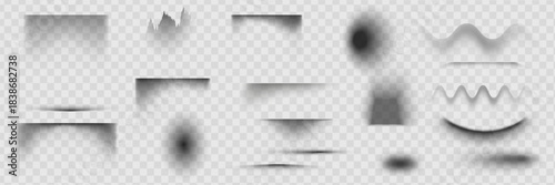 Square and rectangle box shadow effects. Realistic overlay and transparent shadows vector set, shades falling from objects on floor with soft black edges and dark corners