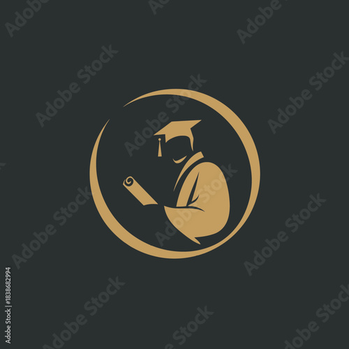 Silhouette of a graduate in cap and gown holding diploma conceptual