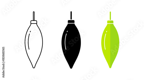 Set of three camera air blower dusters outline, silhouette, and color icon