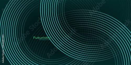 Abstract green purple modern background with glowing line circle elements. Futuristic technology concept. Illustration