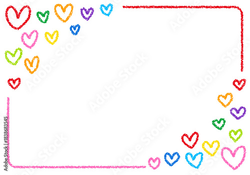 手描きのクレヨン素材　背景　ハートのフレーム　カード