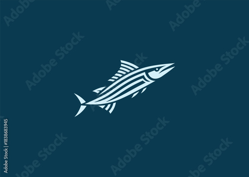 A simple barracuda logo using sharp streamlined shapes to emphasize speed, precision, and a fierce aquatic presence