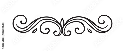 A minimalist black and white vector features a calligraphy styled ornament formed by abstract swirls and soft artistic curves, presenting a graceful design accented with refined flowing lines.
