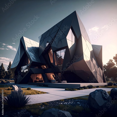 Futuristic Geometric House with Modern Architecture and Striking Angles.