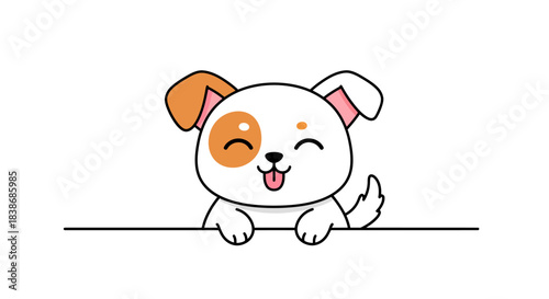 This adorable cartoon puppy, with a cheerful wink and tongue out, playfully peeks over a horizontal line, perfect as a clean vector illustration.