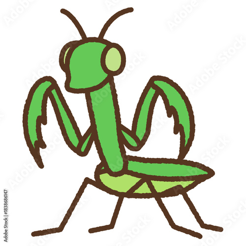 手書き風の生き物単品アイコンイラスト　カマキリ
