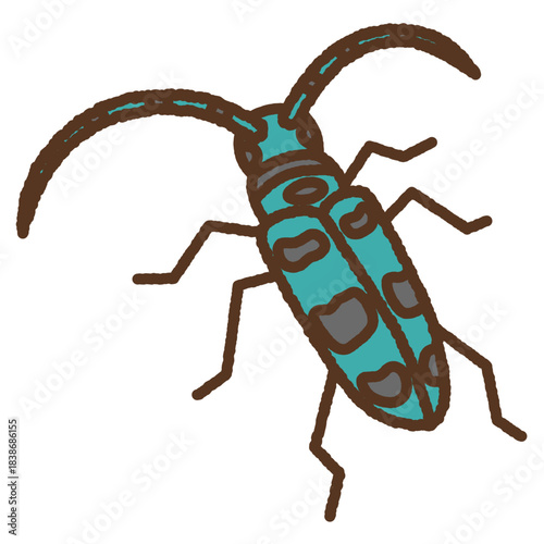 手書き風の生き物単品アイコンイラスト　カミキリムシ