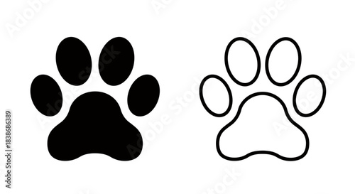 Black Silhouette and Outline of Paw Print Vector Icon