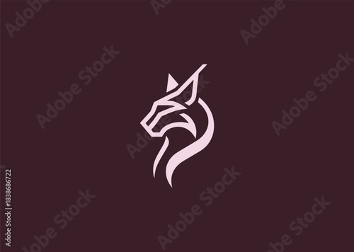 A geometric simple line caracal logo featuring clean pointed shapes highlighting its ears and elegant posture, conveying agility, alertness, and wild elegance