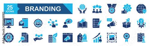 Branding icon set. icon set vector illustration concept for marketing, product, brand, strategy, value, social, loyal, client, motto, collection, innovation, target