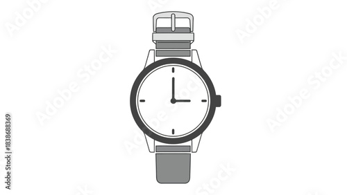 Stylized illustration of a wristwatch with a black bezel and gray strap