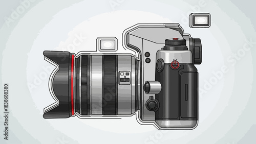 Stylized side view of a digital singlelens reflex camera with lens