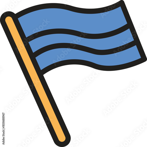 Illustration of a blue wavy flag on a yellow pole, representing freedom and national identity