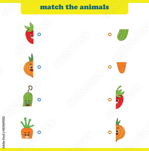 Match halves of cute cartoon fruits. Logical game for kids