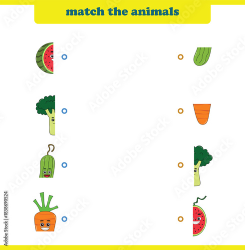 Match halves of cute cartoon fruits. Logical game for kids
