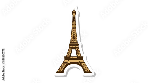 Iconic Eiffel Tower structure in Paris France rendered in a stylized brown and tan artistic illustration with a black background and subtle shadow effect representing a famous landmark