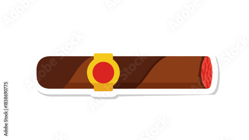Illustration of a brown cigar with a gold and red band on a black background