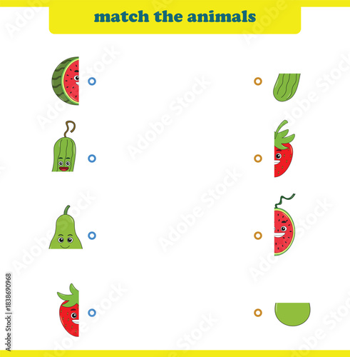 Match halves of cute cartoon fruits. Logical game for kids