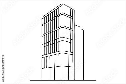 Minimal architecture office tower one line, stylish vector art