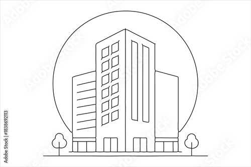 Business center building one line art minimalist style
