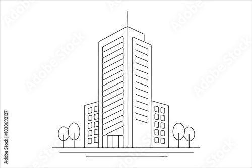 Simple skyscraper office building continuous line clean art