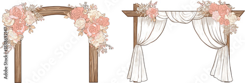 cute wedding arch clipart, simple flat illustration vector art, white background