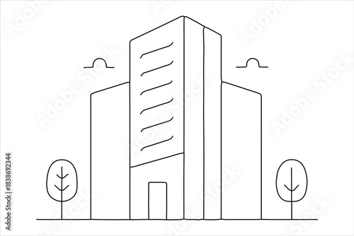 Minimal office block, one line drawing, creative vector icon