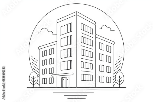 Elegant office tower, continuous one line minimalist sketch