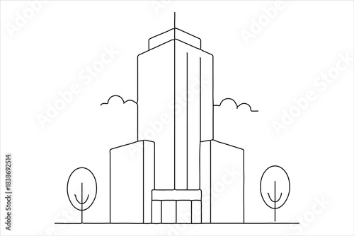 Skyscraper office building, one line ar,t simple outline graphic