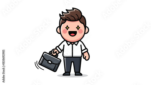 Cartoon businessman with sparkling eyes holding a briefcase