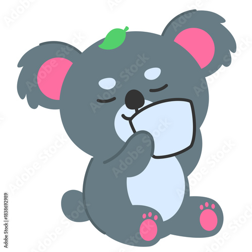 Cute cartoon koala drinking from a cup, created as a cozy character illustration ideal for lifestyle themes, stickers, children’s designs, and friendly branding.