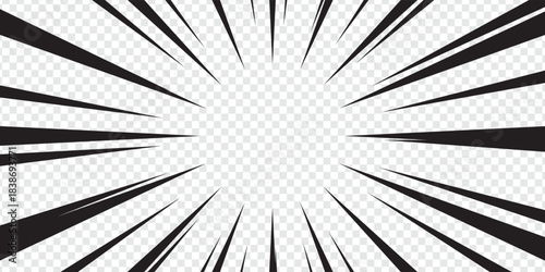 Comic book page template with radial and ray halftone effects in pop art style. Blank transparent background. Vector illustration