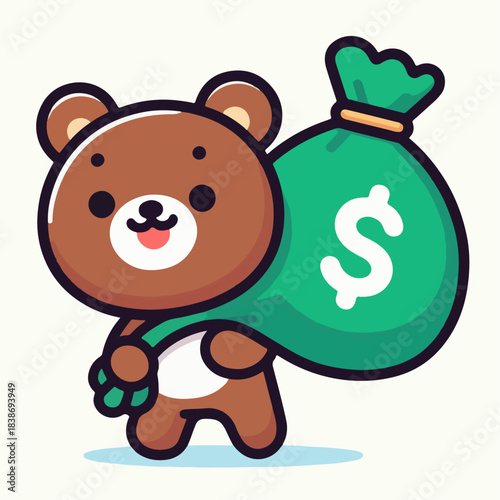 cartoon vector illustration of a bear carrying a money bag
