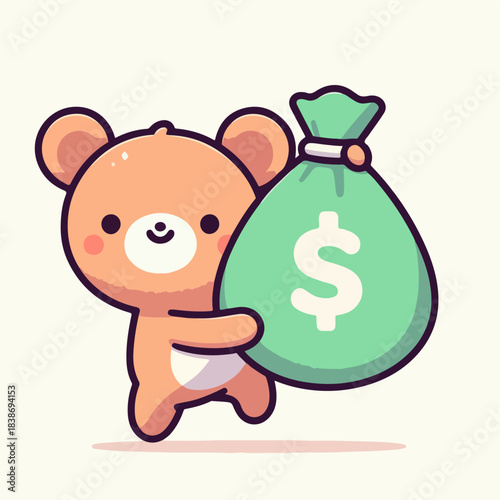 cartoon vector illustration of a bear carrying a money bag