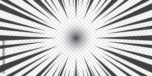 Comic book page template with radial and ray halftone effects in pop art style. Blank transparent background. Vector illustration