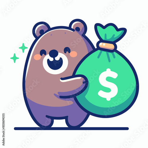cartoon vector illustration of a bear carrying a money bag