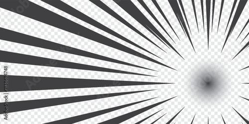 Comic book page template with radial and ray halftone effects in pop art style. Blank transparent background. Vector illustration