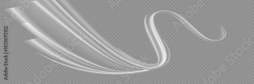 Light trail wave, fire path trace line and effect curve twirl. Neon motion effect. White special effect,speed police line. Road Magic of moving fast
