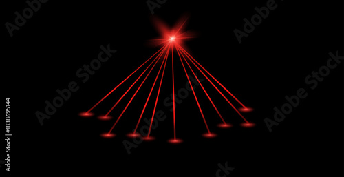 Abstract red laser beam. Transparent isolated on black background. Vector illustration.