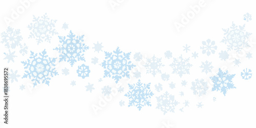Delicate scattering of pale blue snowflakes across a white background
