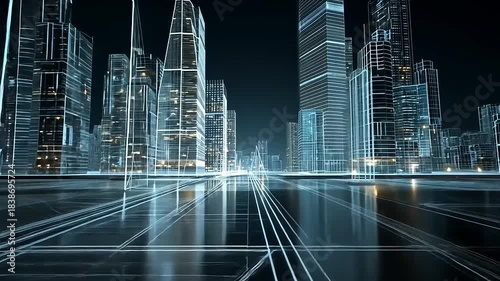 Futuristic Cityscape at Night with Digital Illumination and Architectural Marvels