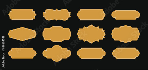 Golden Vintage Ornate Label and Frame Set on Black Background | Elegant Luxury Arabic, Islamic, and Royal Certificate Border Design Elements