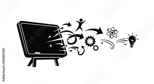 Blackboard releasing diverse ideas and knowledge into the world, symbolizing education and innovation.