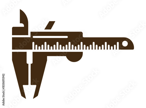 A dark brown silhouette of a caliper tool is displayed on a white background.