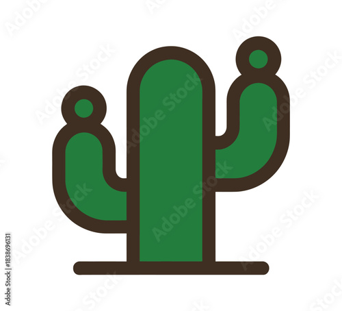 A simple green cactus with brown outlines is depicted against a white background.