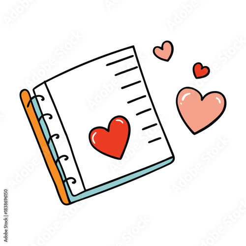 Sketchy love hearts doodled across a notebook page, playful and hand-drawn with swirls, arrows, and tiny accents, creating a cute and spontaneous romantic vibe.
