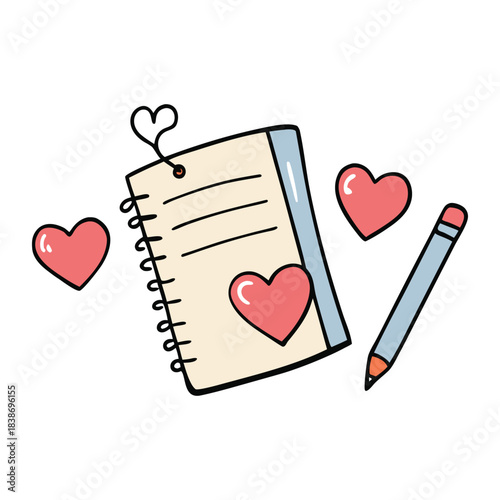 Sketchy love hearts doodled across a notebook page, playful and hand-drawn with swirls, arrows, and tiny accents, creating a cute and spontaneous romantic vibe.