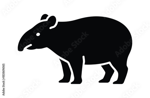 A black silhouette of a tapir stands on a white background.
